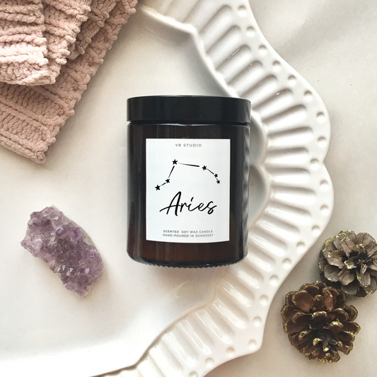 Aries zodiac amber candle